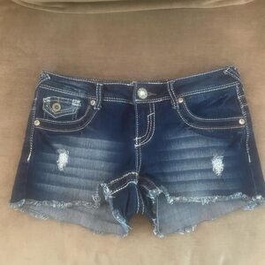 EUC Amethyst Jeans Dark Blue Distressed Denim Shorts
